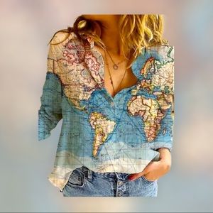 🌎 MISSLOOK Atlas Map Professional Women’s Collared Shirt